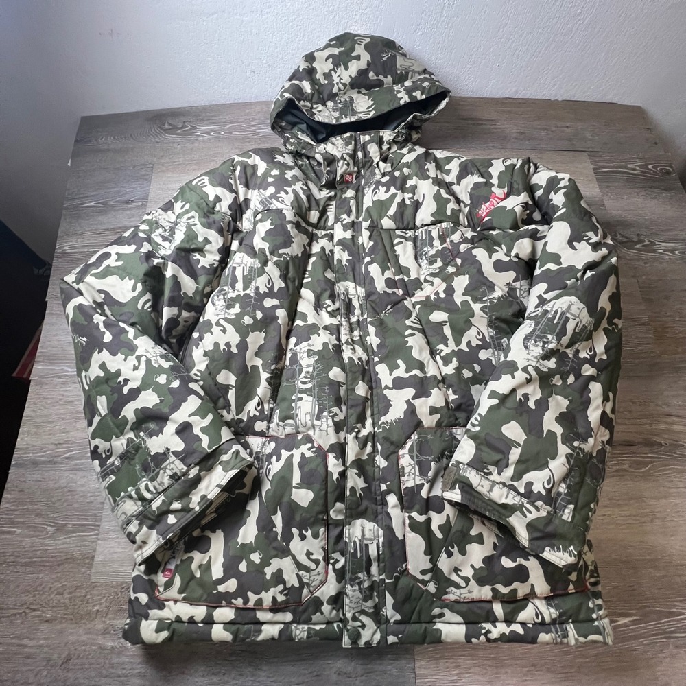 Quiksilver Snow Jacket Mens L Camo Endurance Group 10K Waterproof Puffer Hooded